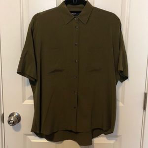 Madewell Silk Collared Blouse XS in Olive Green